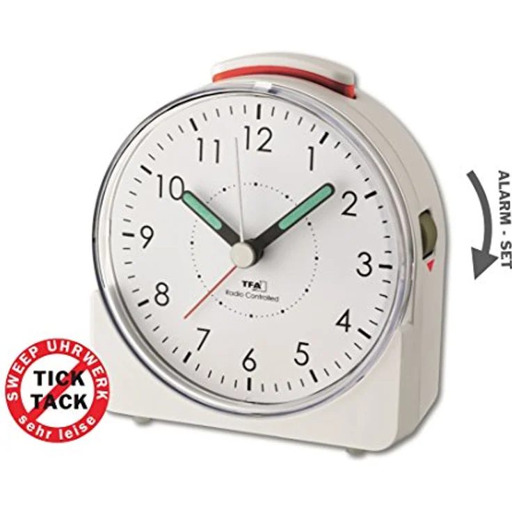 TFA Dostmann Analoger Funk-Wecker Sunrise, 60.1513.02, leises Uhrwerk, Weckalarm mit Snooze-Funktion, weiß – Bild 4