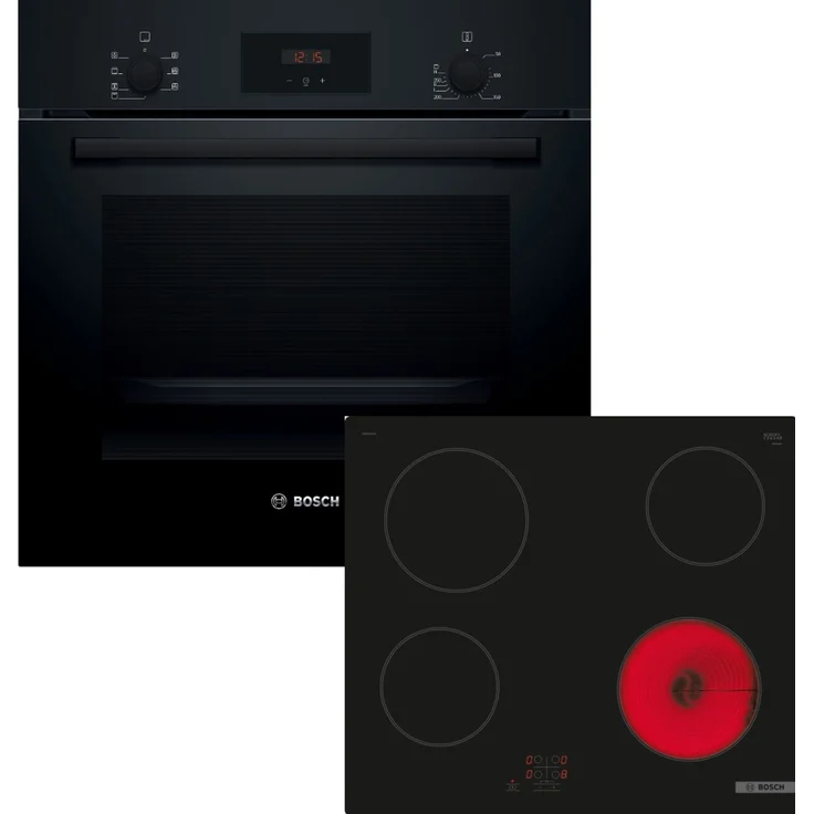 Bosch Einbau-Backofen-Set HBF133BA1 + Elektro-Kochfeld PKE61RAA2E, 60 cm, Schwarz, 66 l Garraum, 5 Beheizungsarten, Eco Clean Direct