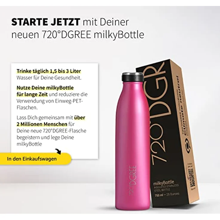 Trinkflasche Doppelwandig Edelstahl 500ml Isolierflasche 720°DGREE milkyBottle fuchsia pink – Bild 6