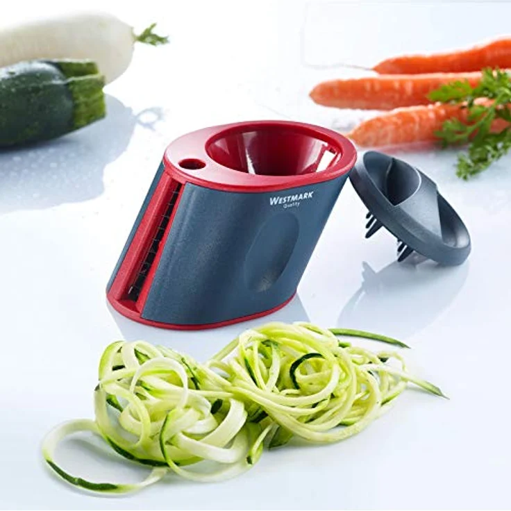 Westmark Gemüse-Spiralschneider Hand, mit 2 Schneidkegeln und Restehalter, Rostfreier Edelstahl/Kunststoff, Duolo, Anthrazit/Rot, 11622260 – Bild 5