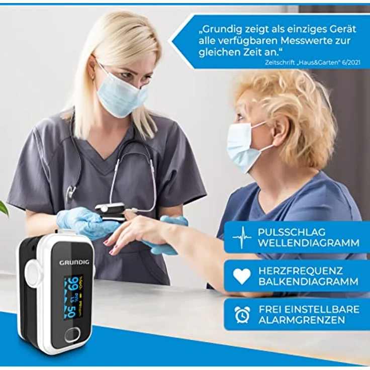 GRUNDIG Pulsoximeter Sauerstoffsättigung Oximeter - Hochpräzises Fingeroximeter Messgerät zur klinisch genauen Bestimmung der Sauerstoff Sättigung im Blut - Finger Messgerät mit Pulsmesser Test - Preisvergleich – Bild 5