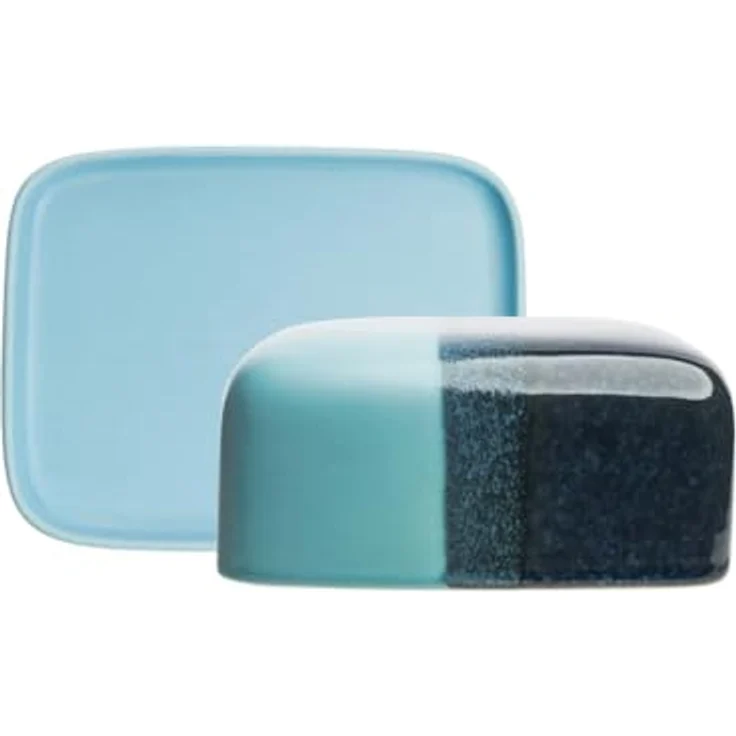 Tranquillo Butterdose INDUSTRIAL, Handgefertigte Keramik-Butterdose, spülmaschinenfest und mikrowellengeeignet, 17 x 13 x 7,5 cm, blau – Bild 2