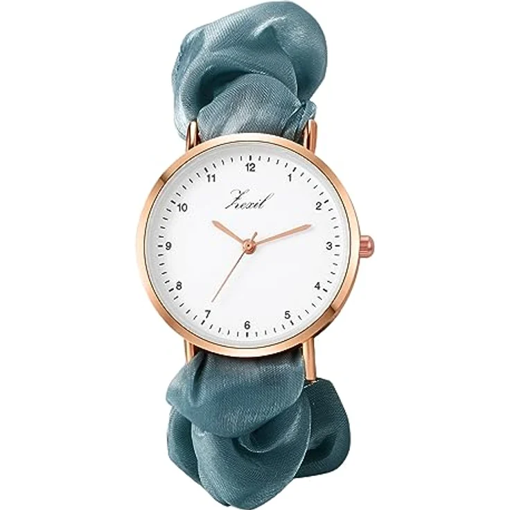 JewelryWe Damenuhr, analoge Quarz-Armbanduhr mit elastischem Stoffarmband und großem Zifferblatt, klassisch rund, blau – Bild 1