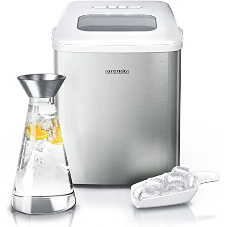 Arendo - Eiswürfelmaschine Edelstahl - Testsieger 2021 - Eiswürfelbereiter - Eiswürfelautomat - mit Kühlung - Eiswürfel Größen Klein, Groß - ABS - BPA frei, Silber