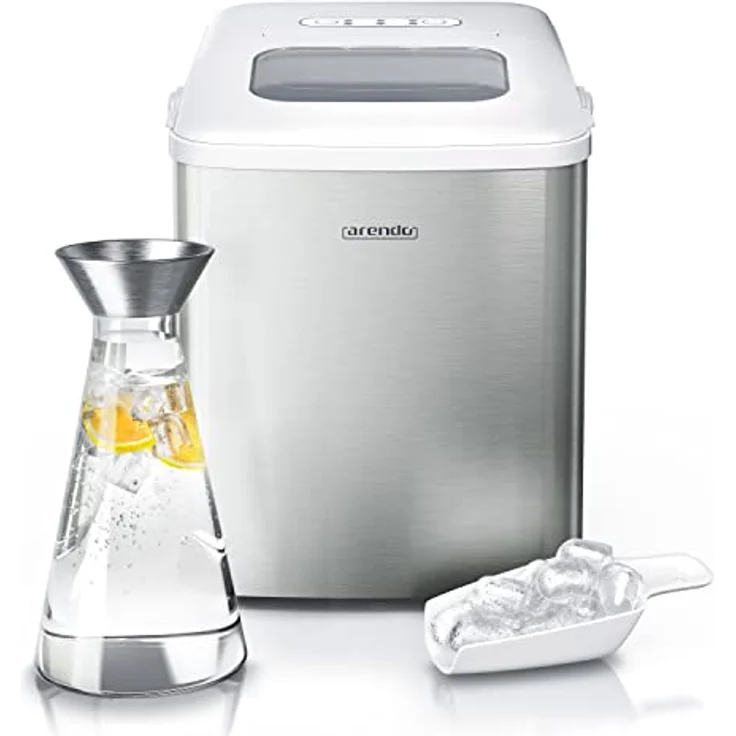 Arendo - Eiswürfelmaschine Edelstahl - Testsieger 2021 - Eiswürfelbereiter - Eiswürfelautomat - mit Kühlung - Eiswürfel Größen Klein, Groß - ABS - BPA frei, Silber – Bild 1