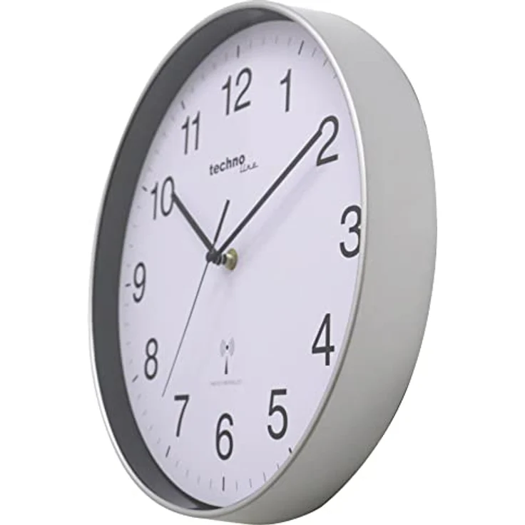 Technoline WT8030 Klassische Funkwanduhr, silberner Rahmen, weißes Ziffernblatt, Schwarze Ziffern, Ø: 30 cm – Bild 1