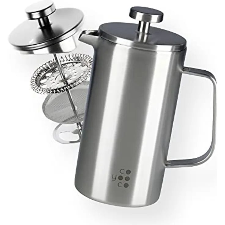 Coyooco French Press Edelstahl 350 ml | Für 2 Tassen | In 2 Größen erhältlich | Leckerer Kaffee für Unterwegs | Barista Kaffeebereiter in Thermoskanne