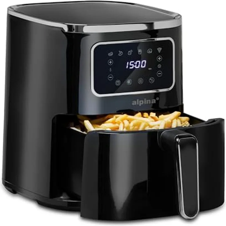 Alpina Heißluftfritteuse 4.5L - Airfryer für 3 bis 4 Personen - Digitalanzeige, Temperatur 80-200°C, Timer 60 Minuten - 1450W - Schwarz – Bild 1