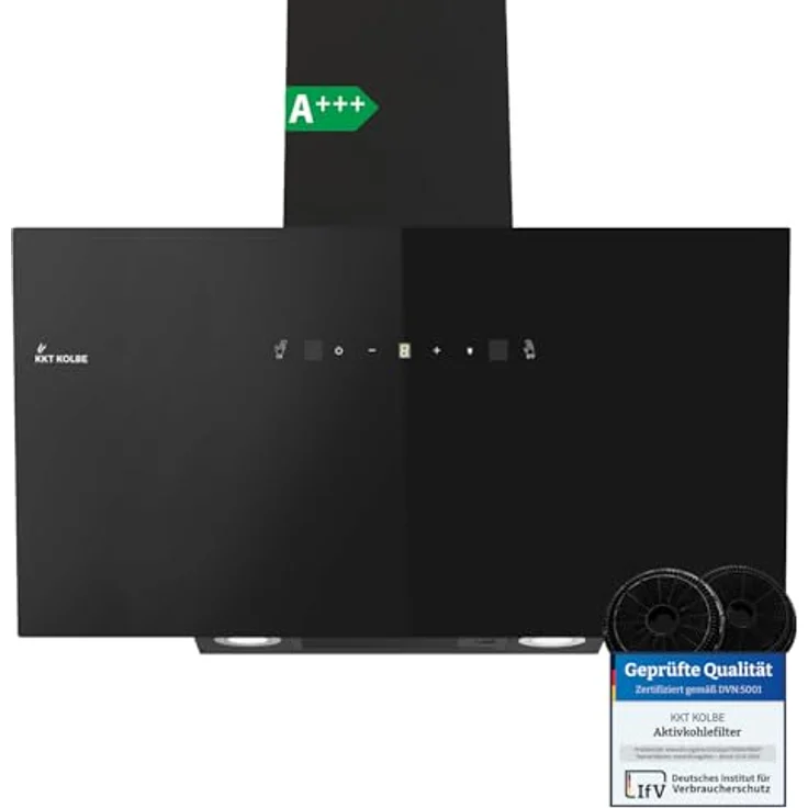 KKT KOLBE Dunstabzugshaube TRIO9025S, 90 cm Wandhaube in Schwarz mit Gestensteuerung, 782 m³/h, kopffrei, Energieeffizienzklasse A+++ und LED-Beleuchtung – Bild 1