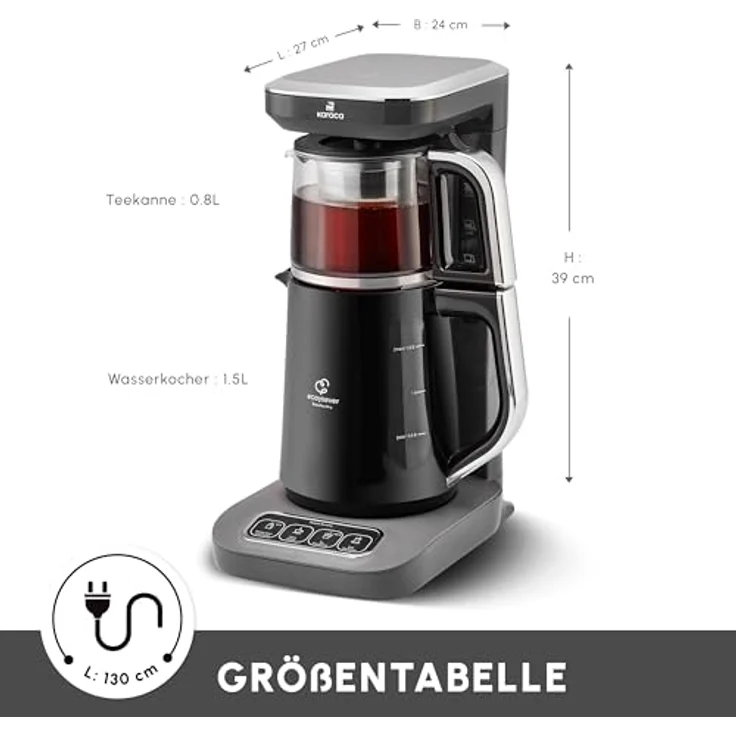 Karaca Çaysever Robotea Pro 4-in-1 sprechender Tee und Filterkaffeeautomat 2500W Space Gray, Teeaufbrühfunktion, Filterkaffee, Speisewasser-Zubereitungsfunktion, Frische-Indikator – Bild 2