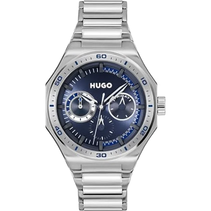 HUGO Multi Zifferblatt Quarz Uhr #Grail Sport, 44-mm Gehäuse mit blauem Zifferblatt, Edelstahl- oder Silikonarmband, 5 ATM wasserdicht – Bild 1