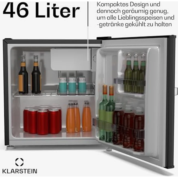 Klarstein Irene 46L Retro Mini-Kühlschrank, Leise 37 dB, Verstellbarer Thermostat, Energieeffizient, Schwarz – Bild 2