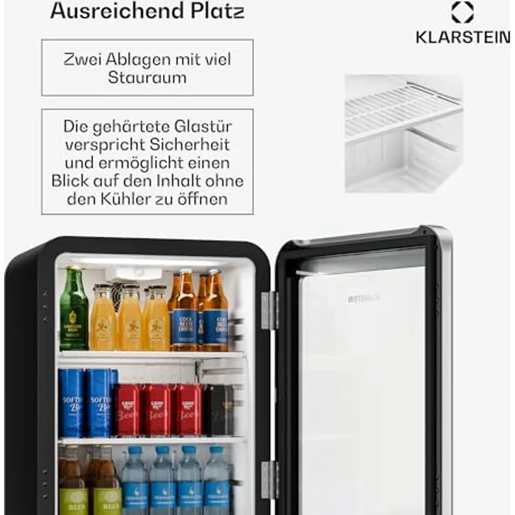 Klarstein Audrey Evo Getränkekühlschrank 65 L, Glastür, einstellbare Temperatur 0–10 °C, LED-Beleuchtung, leiser Betrieb, 2 Regalböden – Bild 5