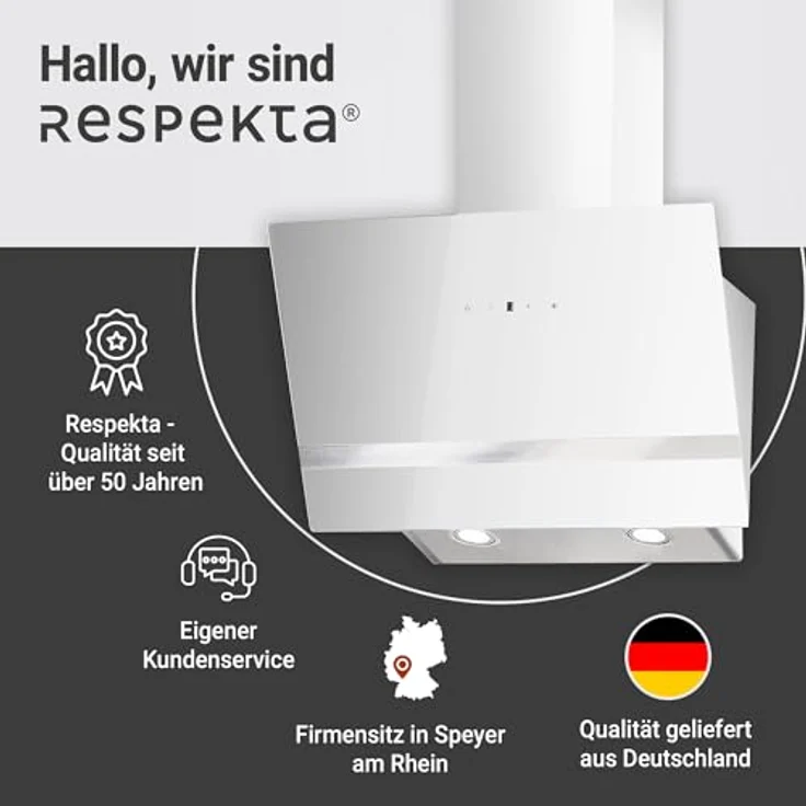 respekta Premium CH 24060 WAM, Motorhaube, Kamin abgewinkelt, Breite: 59.5 cm, Tiefe: 38.5 cm, Absaugung und Rückführung (mit zusätzlichem Rückführungsset), weiß – Bild 9