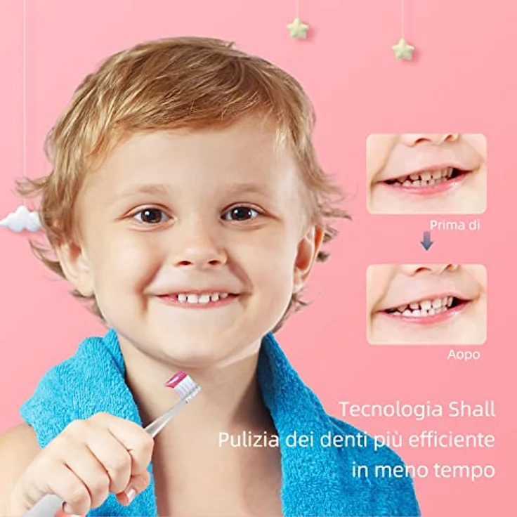 Seago SG-513 Elektrische Schall-Zahnbürste für Kinder von 0 bis 3 Jahren LED Licht Smart Timer Schall Babyzahnbürste Wasserdicht IPX7 Kinderzahnbürste (Schallzahnbürste + 4x Aufsteckbürsten, Rosa) – Bild 4