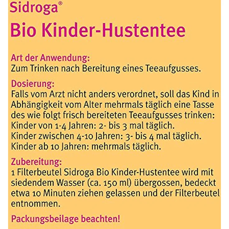 SIDROGA Bio Kinder-Hustentee, pflanzliches Arzneimittel in Filterbeuteln, 30 g für Atemwegserkrankungen – Bild 4