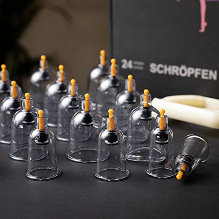 Hoopomania Schröpfen Set M016 Vakuum Massage mit Schröpfgläser, 24 Plastik Schröpfgläser in verschiedenen Größen, Magneten und Vakuumpumpe, Polystyrol, blau – Bild 6