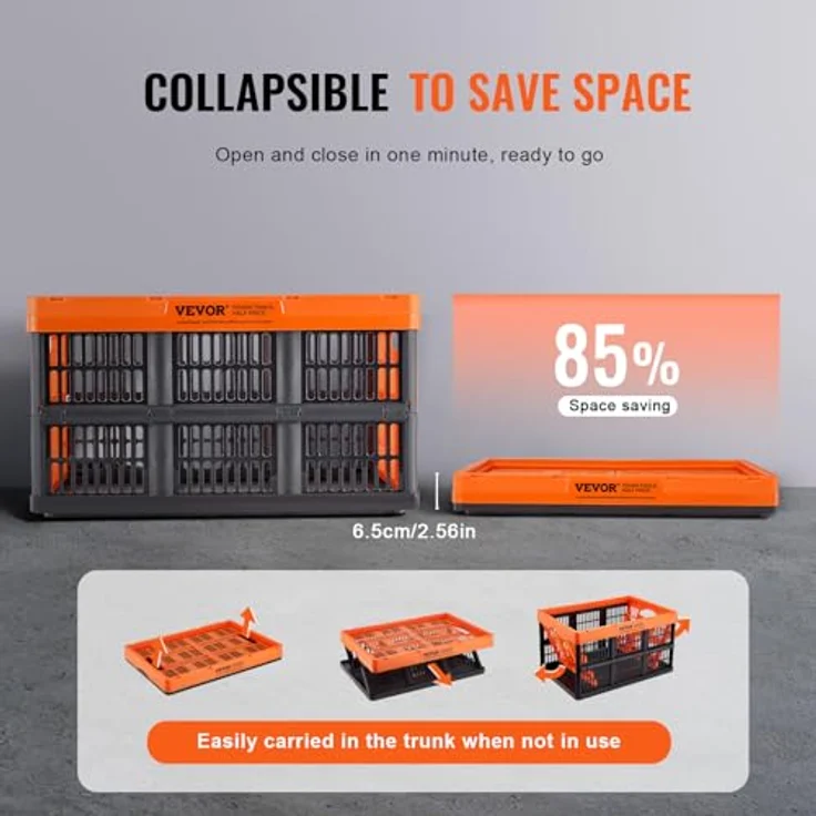 VEVOR 3er-Set 45L Profi Klappbox aus PP Transportbox Faltbarer Aufbewahrungsbox mit Handgriff Stapelbare Kisten Storage Box Faltboxen Stapelboxen für Aufbewahrung & Transport Orange – Bild 3