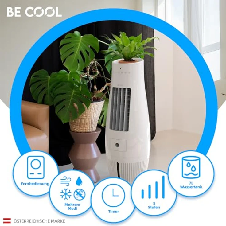 be cool BC07AC60WF, 4 in 1 Ventilatorkombigerät mit Mückenabwehr, 7 Liter Wassertank, Ausnehmung für Blumentopf – Bild 2