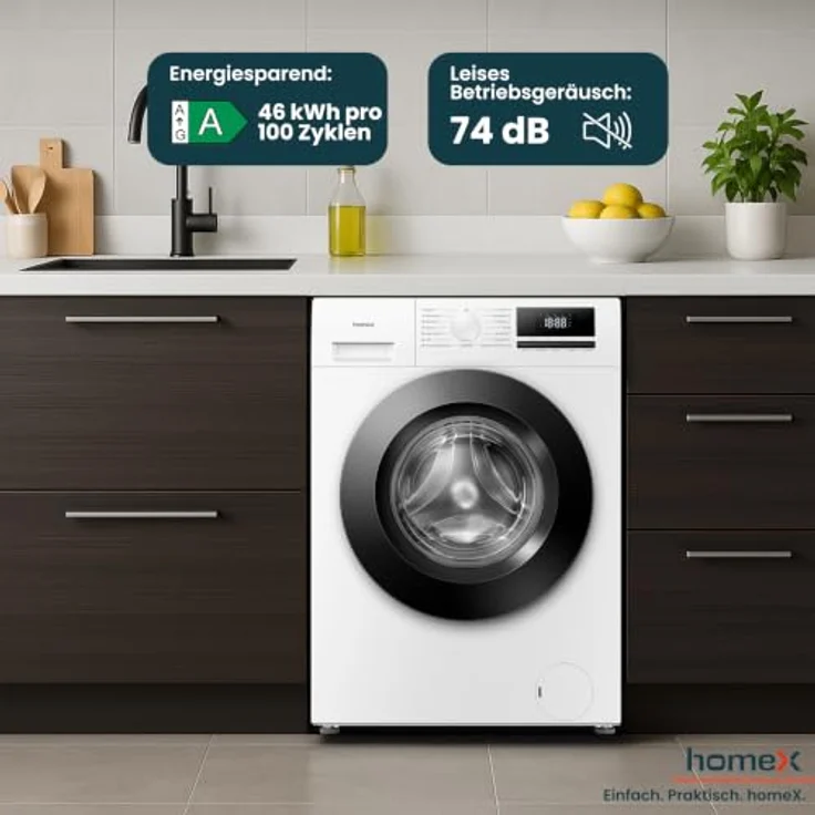 homeX WF1014H1A-W Waschmaschine 10 kg, Frontlader, 1.400 U/Min, Dampffunktion, AquaStop, Inverter Motor, 15 Programme – Bild 10
