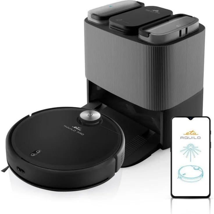 ETA Robotic Vacuum Cleaner 724390000 Aquilo PRO, Nass- und Trockenreinigung, HEPA-Filter, Akkulaufzeit bis 180 min, Schwarz