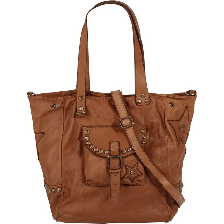 Samantha Look Shopper, echt Leder, Made in Italy, mit Nieten- und Sternenbesatz, braun – Bild 1