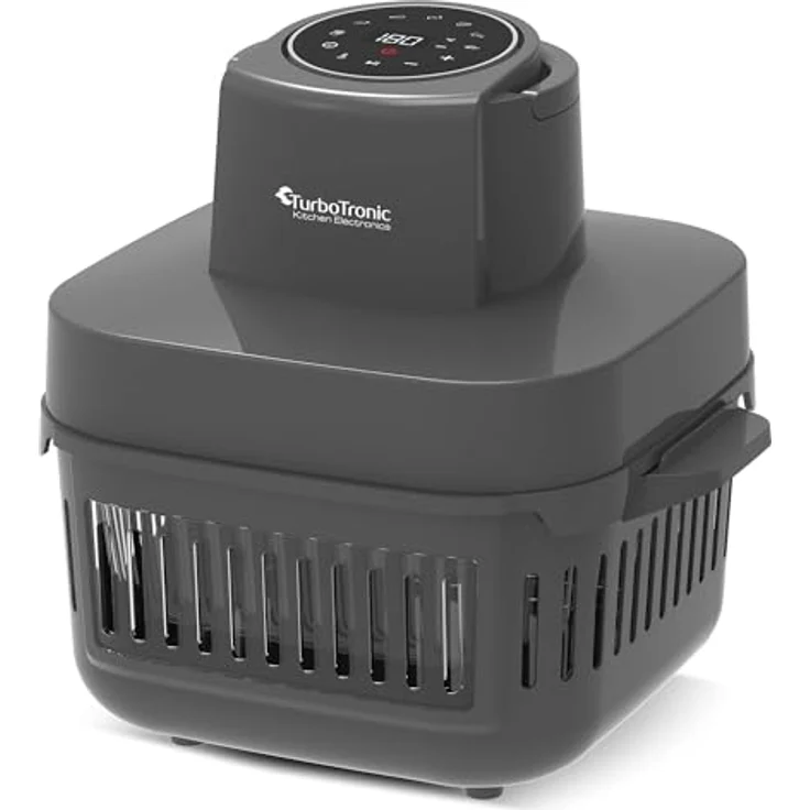 TurboTronic Heißluftfritteuse TT-AFG6, 6 L Glas Airfryer mit 1600 W, digitalem Touch-Display, 7 Programmen, Temperaturregelung 50–180 °C, BPA-frei, grau – Bild 9