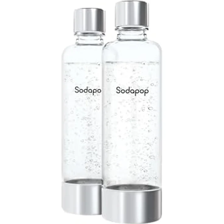 Sodapop PET-Flaschen 0,85L 2er-Set für Cooper Pro, edelstahlfarbene Deckel und Bodenkappe, geruchs- und geschmacksneutral – Bild 1