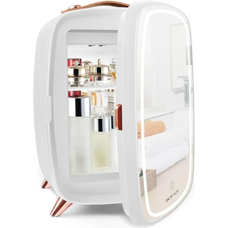 KFO Mini Kosmetik Kühlschrank 6L, Ultra-Leise (20 dB) mit LED-Spiegel, Weiß, für Skincare & Make-up – Bild 1