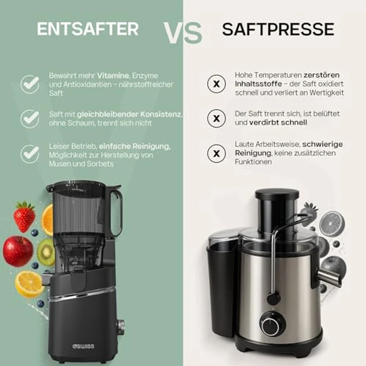 4Swiss WB025 Slow Juicer, Kaltentsafter mit 13 cm XXL Einfüllschacht, BPA-frei, leise Saftpresse für Obst und Gemüse – Bild 6