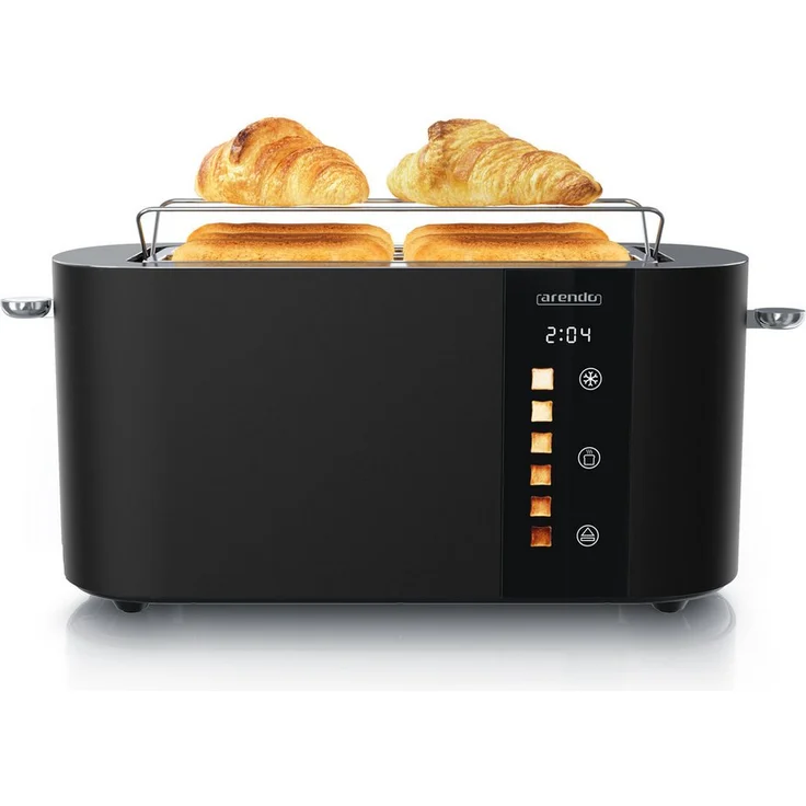 Arendo Toaster Edelstahl, Langschlitz, Touch Display, Restzeit & Bräunungsgradanzeige, 4 Scheiben, 1500 W, Brötchenaufsatz, Wärmeisoliert, Toast-Symbole, weißes Display