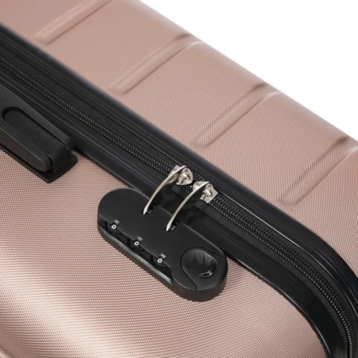 YONSLY Trolley Reisekoffer Set, Hartschalenkabinenkoffer mit Zahlenschloss, 4 leise 360° Rollen, weicher Gummigriff, mittel, Roségold – Bild 3