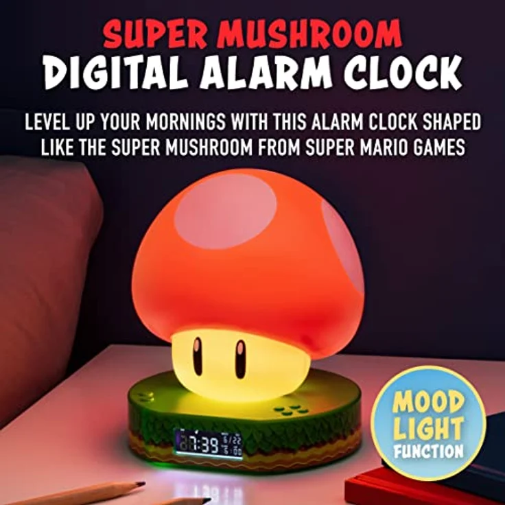 Paladone Super Mushroom Digitaler Wecker mit Power-Up-Sound, offiziell lizenzierte Nintendo-Ware – Bild 2