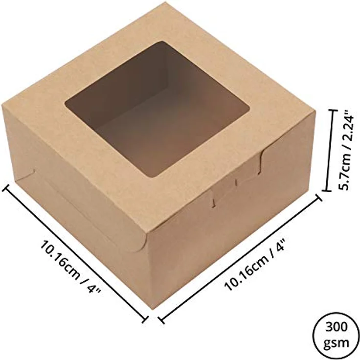 Belle Vous Braune Kraftpapier Geschenkboxen für Gebäck mit Sichtfenster (50Stk) – 10,16x10,16x5,7cm Karton Box Verpackung – Cupcake Schachtel Einweg Pappschachtel für Kekse, Kuchen, Dessert, Geschenke – Bild 2