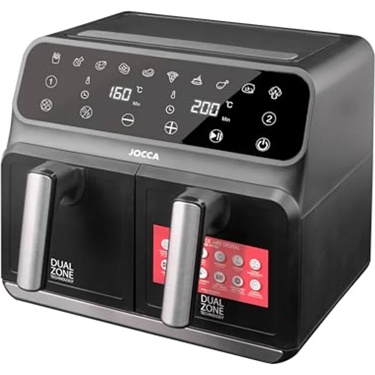 Jocca Doppelte ölfreie Fritteuse 4L + 4L, Heißluftfritteuse in Schwarz mit LED-Display, 1700 W – Bild 7