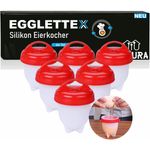 MAVURA EGGLETTEX Eierkocher ohne Schale [6er Set], Silikon Egglettes in Weiß/Rot, Anti-Haft Beschichtung, lebensmittelechtes Material