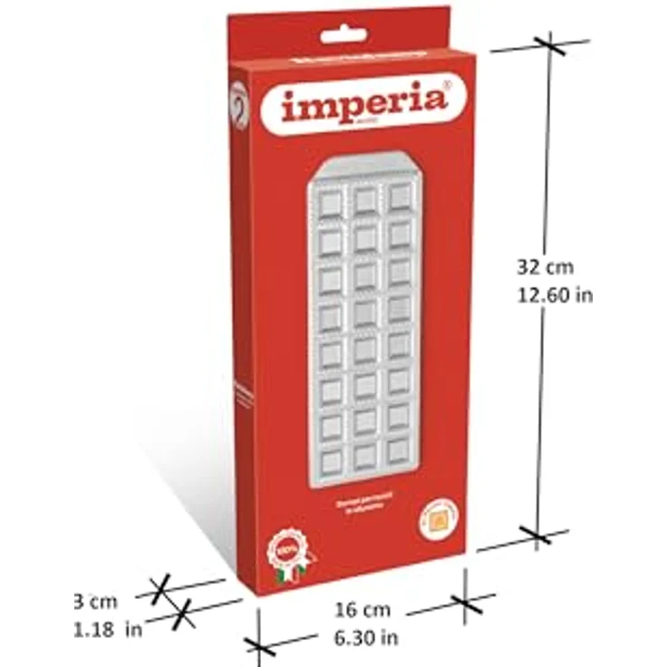 Imperia RAVIOLAMP 24 RAVIOLI CLASSICI, Ravioliform aus Aluminium mit Buchenholz Teigrolle, silberfarben, 34 x 34 mm – Bild 8