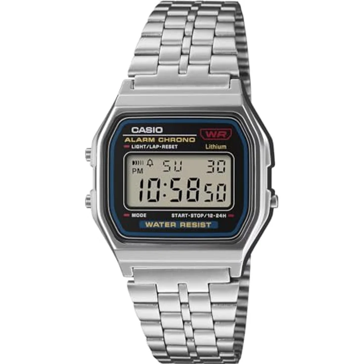 Casio A159WE-1EF, Vintage Iconic Armbanduhr für Damen und Herren, digitales Zifferblatt, Edelstahlarmband, Alarm und Beleuchtung – Bild 1