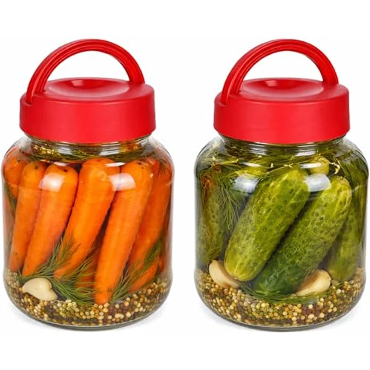 MamboCat 2er Set Kim Vorratsglas 1,7L mit rotem Kunststoffdeckel und Henkel zur praktischen Aufbewahrung von Lebensmitteln – Bild 1