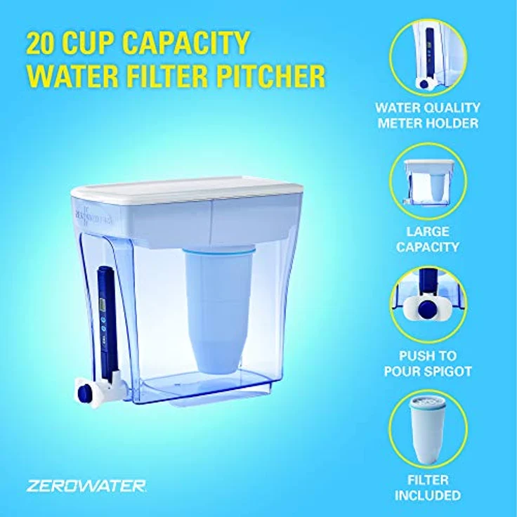 ZeroWater 4,7 L 5-Stufiger Wasserspender mit Wasserfilter - NSF-Zertifiziert - Wasser Filtersystem zur Reduktion von Blei, Anderen Schwermetallen und PFOA/PFOS - Weiß und Blau – Bild 3