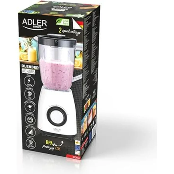 Adler Hochleistungsmixer 1000 W – Behälter 1,5 l, Edelstahlklingen, 2 Geschwindigkeitsstufen + Pulse, Kunststoffbehälter – Bild 5