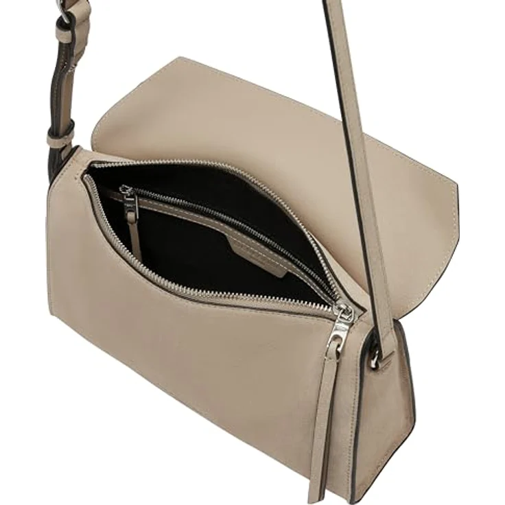 Liebeskind Berlin Lora Suede Shoulderbag, Umhängetasche aus echtem Leder in Stone, verstellbarer Schulterriemen, 27x16x8 cm, mit Zipper und Überschlagklappe – Bild 3