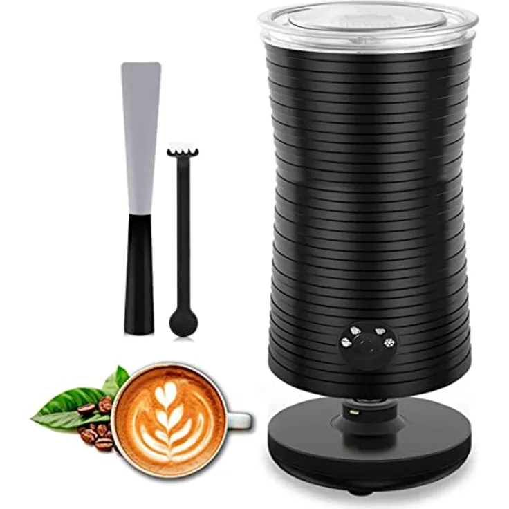 Milchaufschäumer Elektrisch 4-in-1, Milchschäumer für Heißer&Kalter Milchschaum Automatische mit 4 Modi，Anti-Rutsch Design, 400W, 240ml (Schwarz)