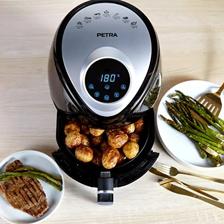 Petra PT4221VDEEU7 Digitale 4,5L W Heißluft-Fritteuse XXL, Korb Antihaftbeschichtung, 1300W, 7 Kochfunktionen, ölfrei, 30-Minuten-Timer, gebackene Brötchen, Pommes Frites, Bratwurst, Wärmezirkulation – Bild 5