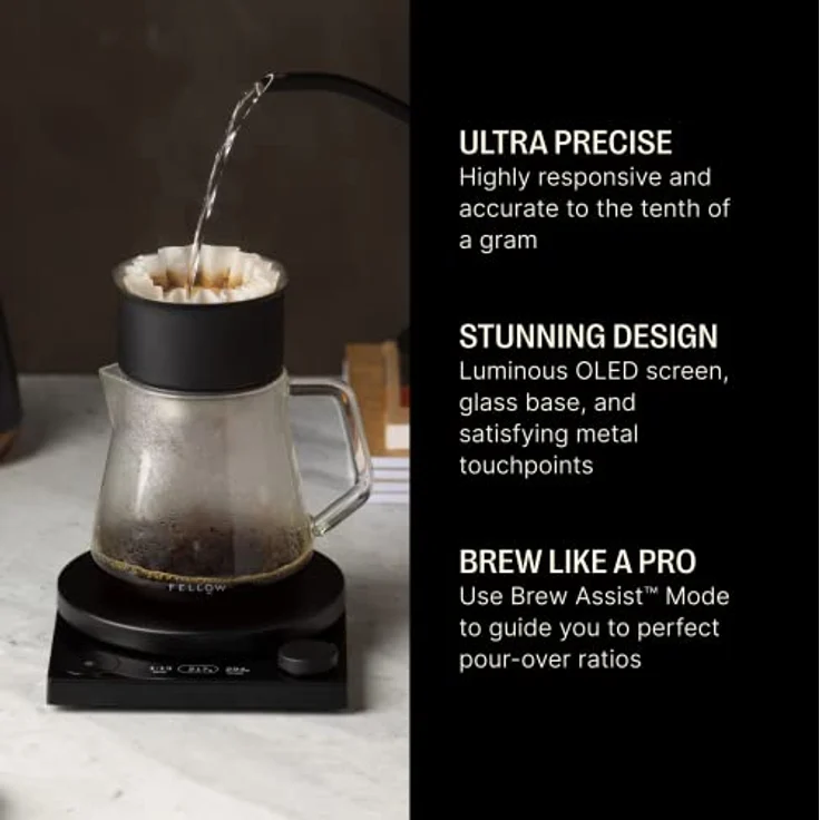 Fellow Tally Pro Studio Digital Kaffeewaage – Präzisionswaage mit Glasoberfläche – Digital bis 2.200g – OLED-Display – Mattschwarz – Bild 2