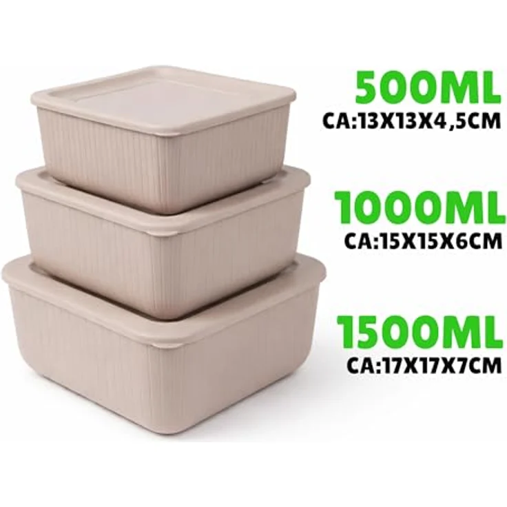 HOPEG Frischhaltedose 3er Set, Luftdicht und BPA-frei, verschiedene Größen (0,5 L, 1 L, 1,5 L), Beige – Bild 7