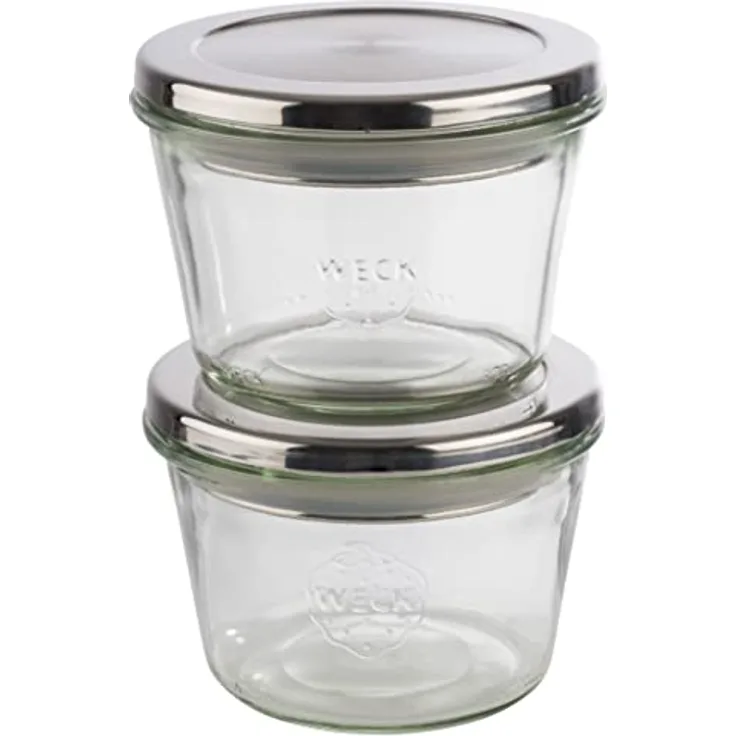 APS 82239 Original 2er Set WECK Gläser 370 ml, Ø 11 cm, H: 7,5 cm, Sturzform mit Deckel und Silikondichtung, Einmachglas, Dekoglas, Dessertglas, Vorratsglas, spülmaschinengeeignet