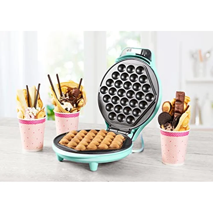 Bestron Bubble-Waffeleisen, Waffelmaker für Bubble Waffeln zum Befüllen mit Eis, Schokolade oder Obst, mit Backampel & Antihaftbeschichtung, 700 Watt, Farbe: Mint – Bild 3