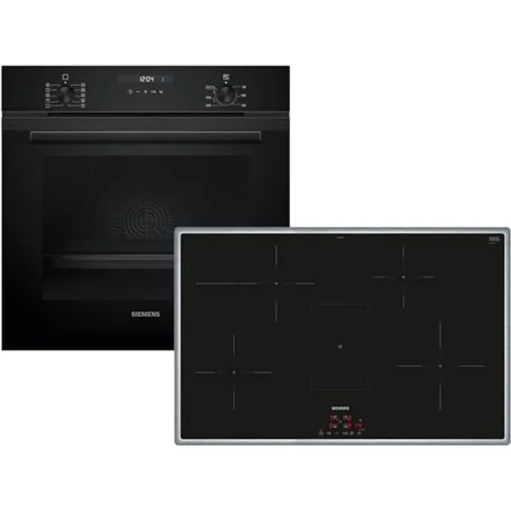 Siemens Set EQ524I3BZ Backofen HB237GBB3 Deep Black Inox + Induktionskochfeld EH845BFB5E, 7 Backofenfunktionen, 3D Heißluft, 80 cm Kochfeld mit Warmhaltezone
