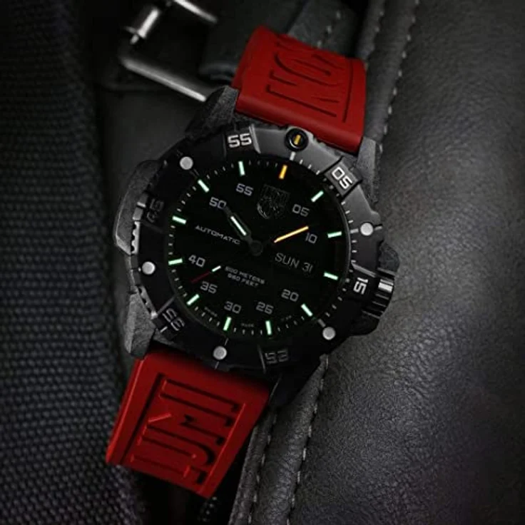 Luminox Master Carbon SEAL Automatic Herrenuhr mit Edelstahl Armband, High-Tech-Karbonverbindung, wasserdicht bis 200m, grün/orange Leuchtröhrchen – Bild 3